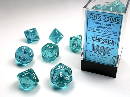 Imagen de Dados Poliedricos Translucent Teal/white 7-die Set 23085