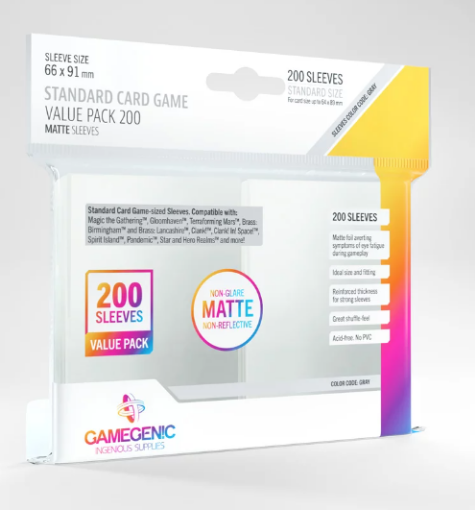 Imagen de Protectores De Tarjeta - Matte Standard Card Game Sleeves 66mmx91mm Value Pack 200ct. Gamegenic
