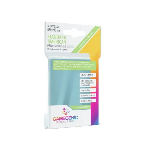 Imagen de Protectores De Tarjeta - Prime Sleeves Standard American Board Game 59mmx91mm 50ct. Gamegenic
